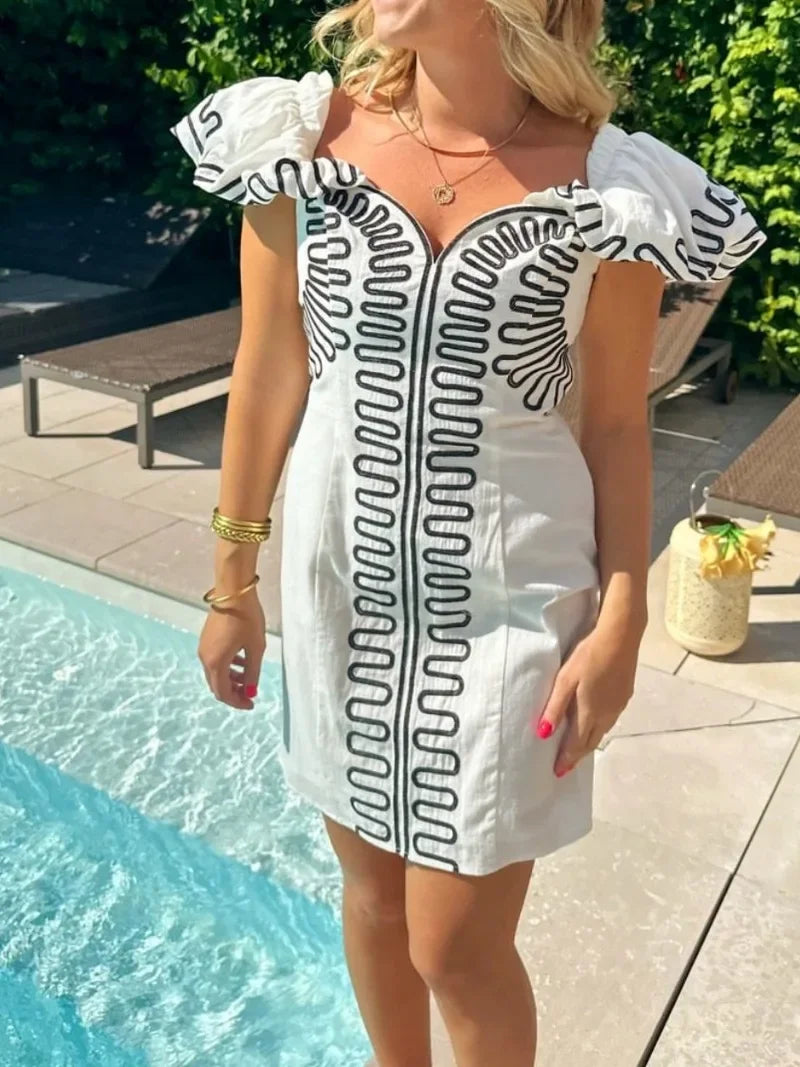 Women Ruffled Sleeve Embroidered Mini Dress | Aleida