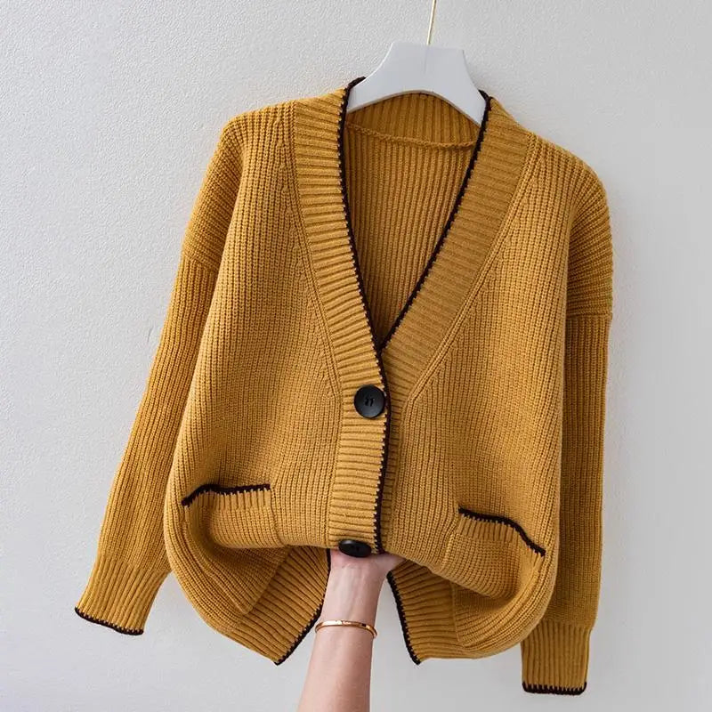 Women Cozy Contrast-Trim Knit Cardigan | Allana