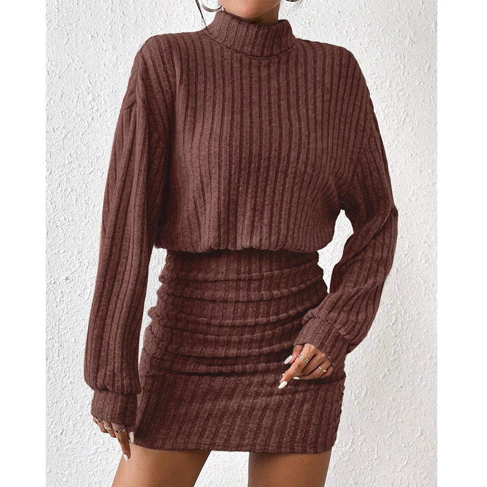 Women Ribbed Knit Turtleneck Sweater Dress | Isolde
