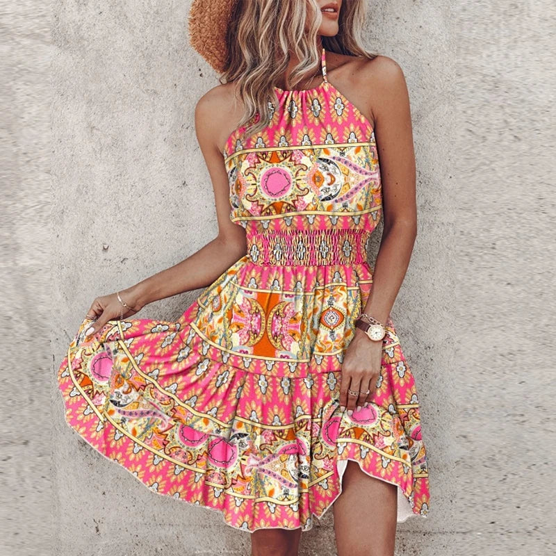 Women Printed Halter Dress with Ruffles | Marisol