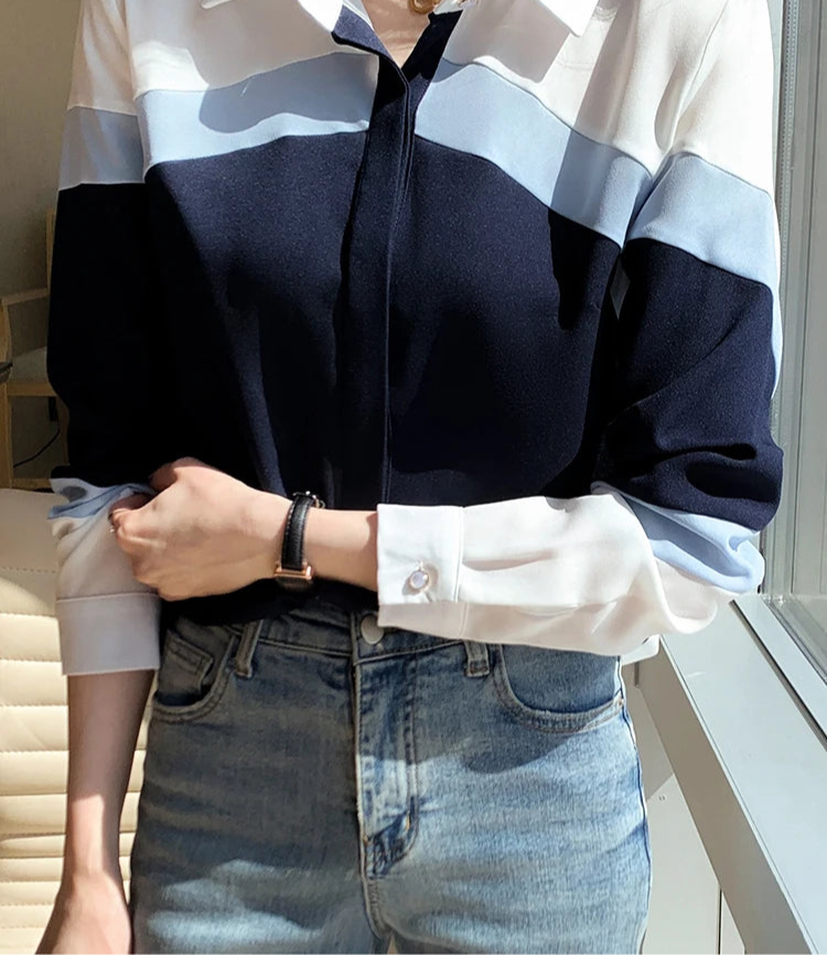 Women Color Block Button-Up Shirt | Selestina