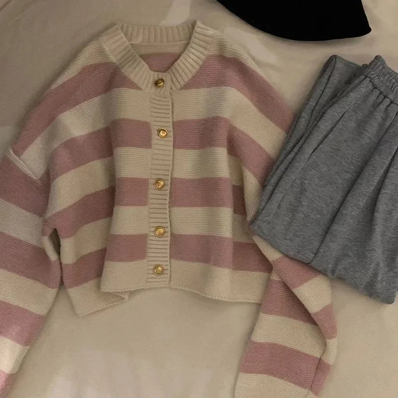 Women Striped Knit Cardigan | Angelica