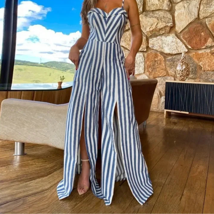 Women Striped Wide-Leg Jumpsuit | Orleana