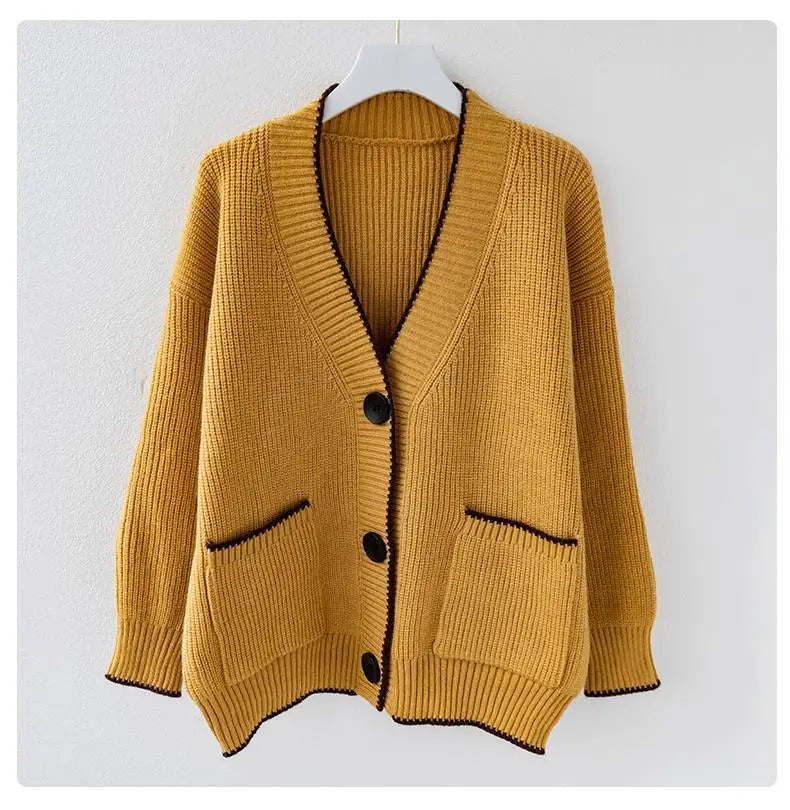 Women Cozy Contrast-Trim Knit Cardigan | Allana