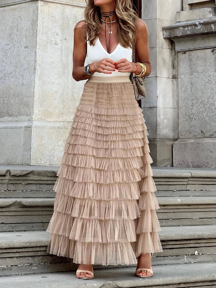 Women Tiered Tulle Maxi Skirt | Shaira