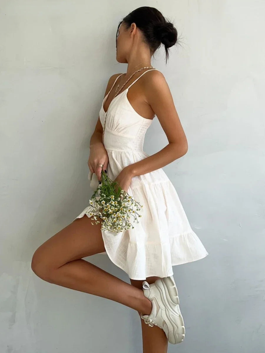Women Lightweight Linen Blend Mini Dress | Evelyn