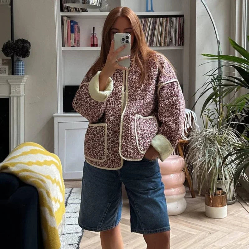 Women Slim Coat Floral Print Polyester | Autumn Chic-4