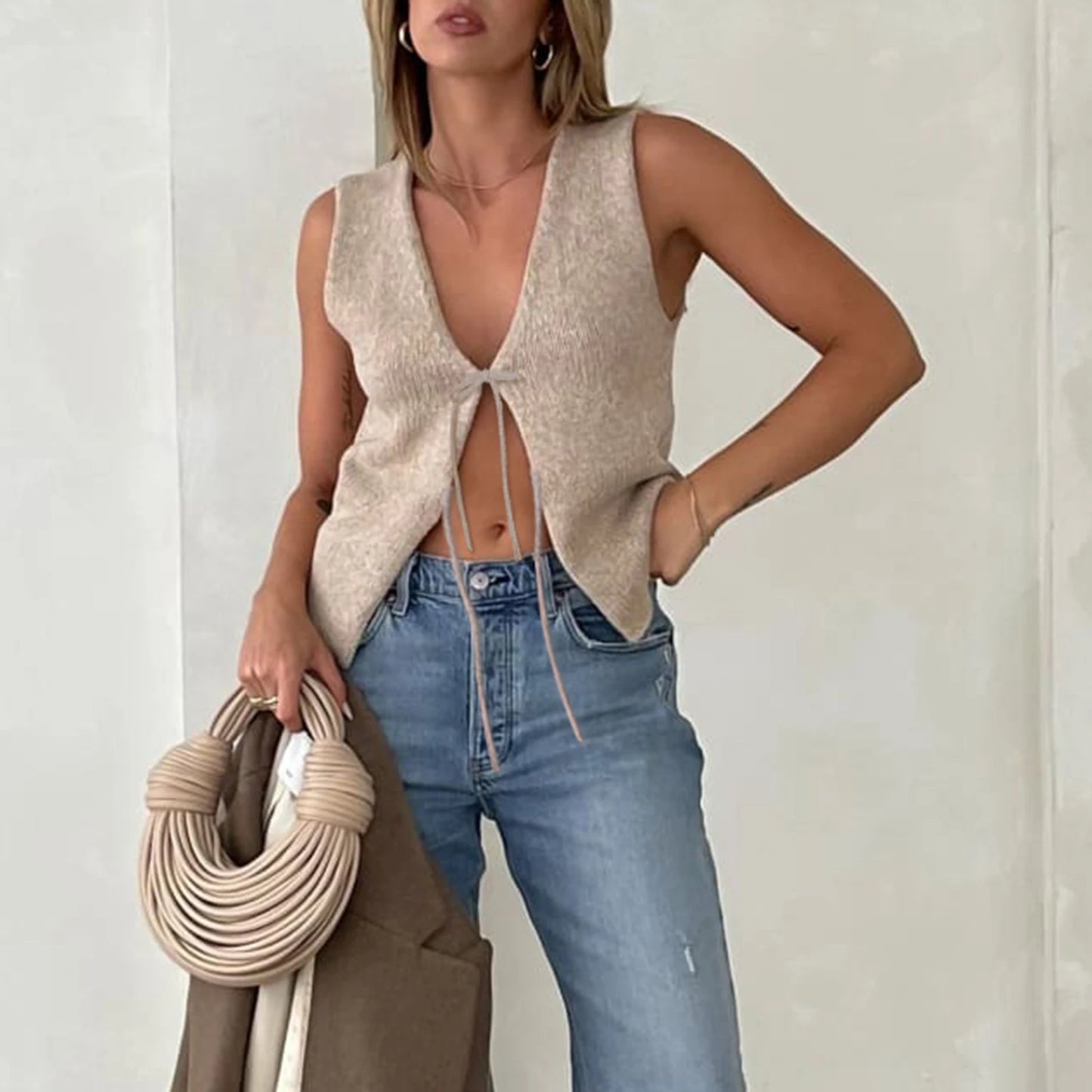 Women Open Tie Knit Vest Top | Clarinda