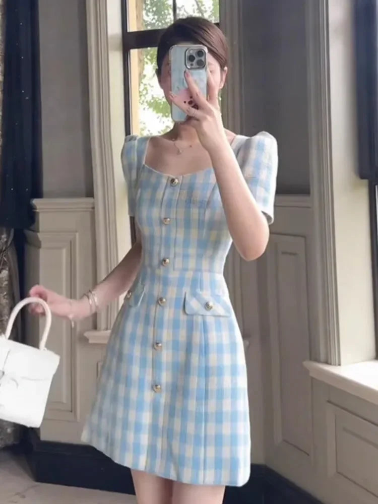 Women Gingham Buttoned Mini Dress | Cintia