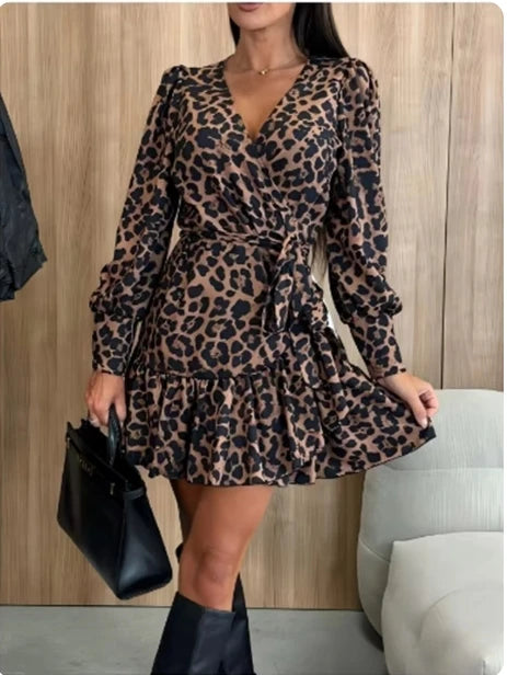 Women Leopard Wrap Mini Dress | Querida