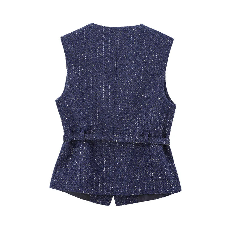 Women Vest Beige Cotton | Elegant Socialite-2