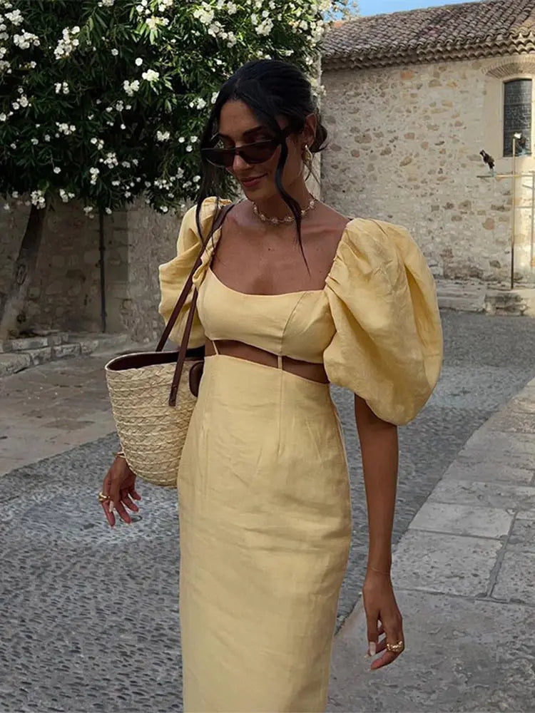 Women Sunny Puff Sleeve Midi Dress | Colette