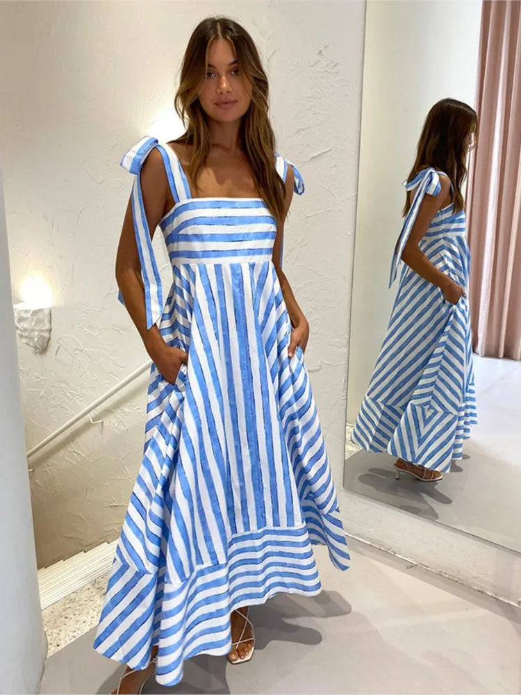 Women Striped Bow-Tie Dress | Daysi