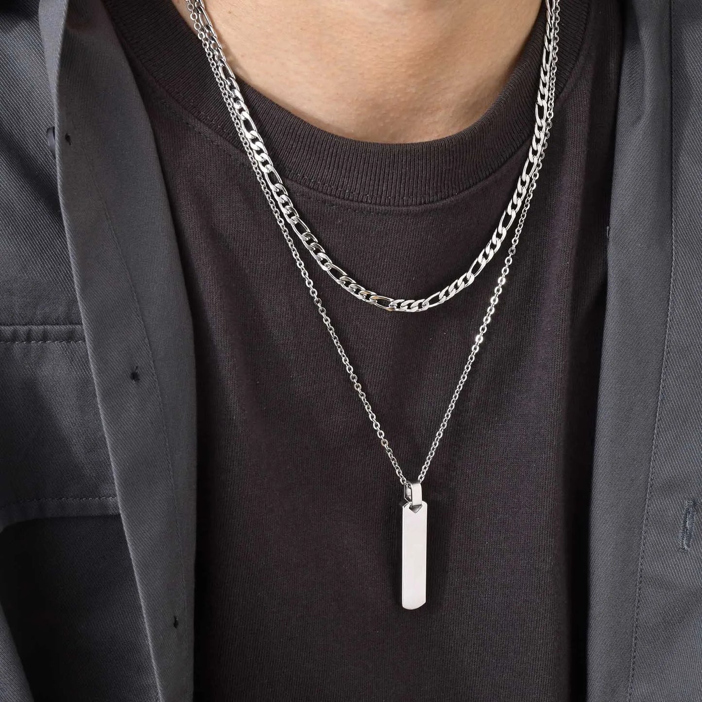 Men's Necklace Stainless Steel Geometric Bar | Stylish Gift-3