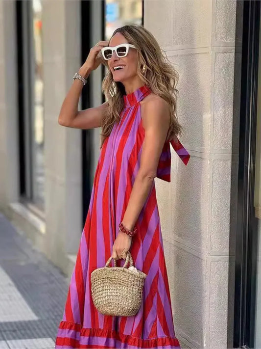 Women Striped Halter Maxi Dress | Melba