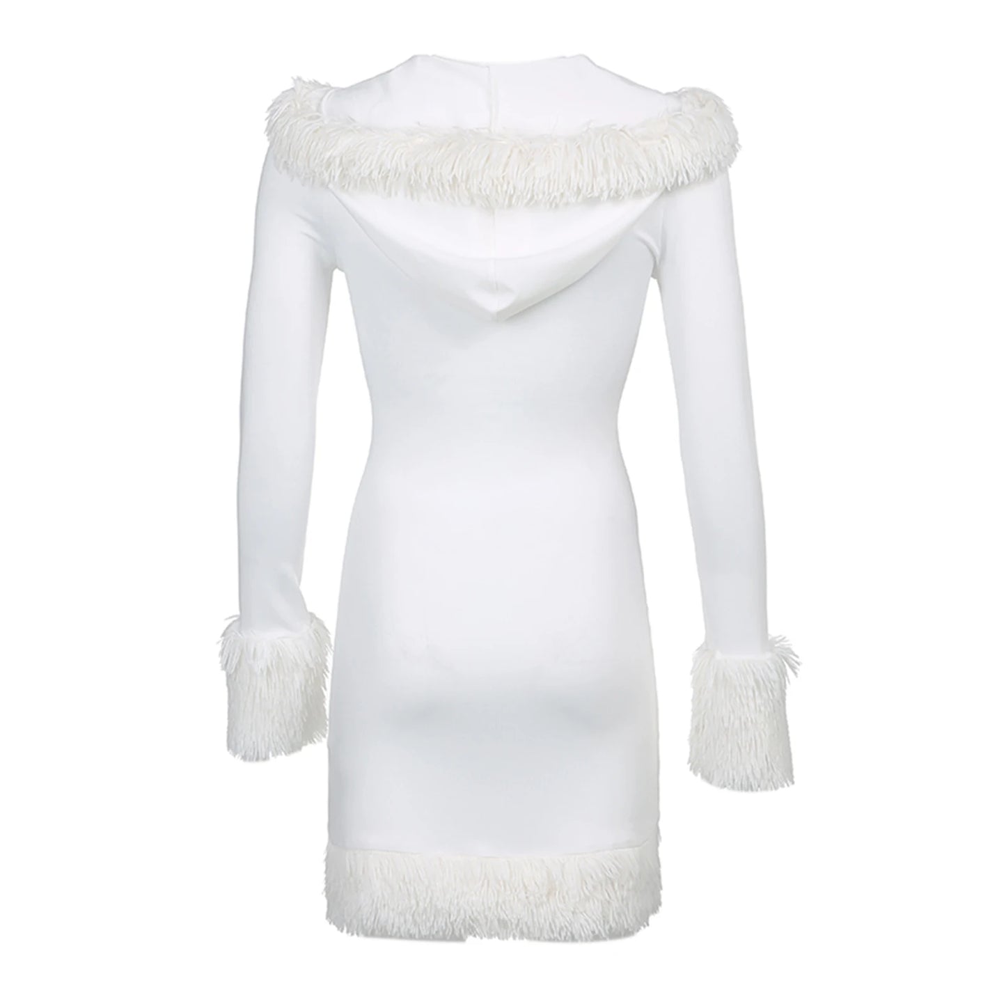 Women Faux Fur Trim Mini Dress with Hood | Orquidea