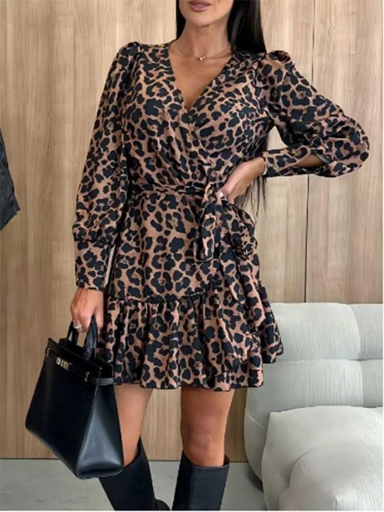Women Leopard Wrap Mini Dress | Querida