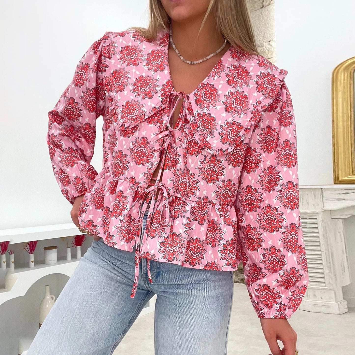 Women Ruffled Floral Blouse | Odessa