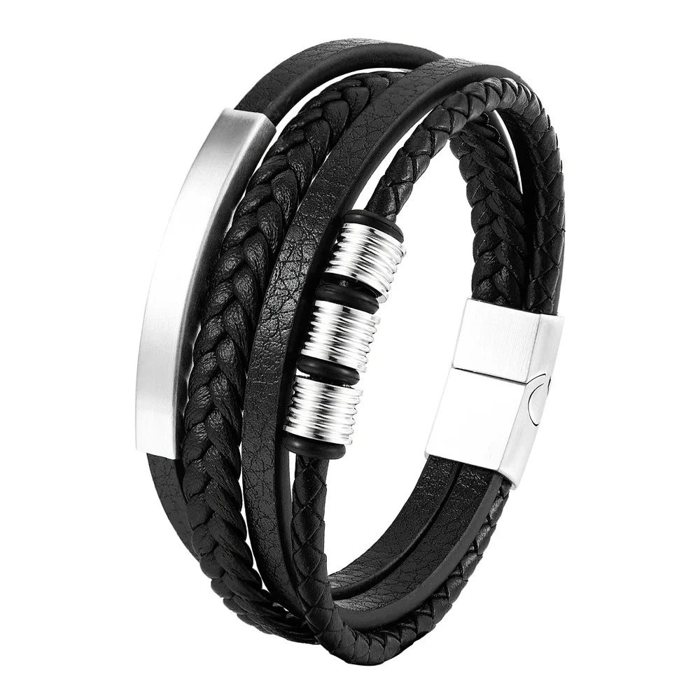 Variant image for Men's Leather Bracelet Black Genuine Leather | Classic Charm-10