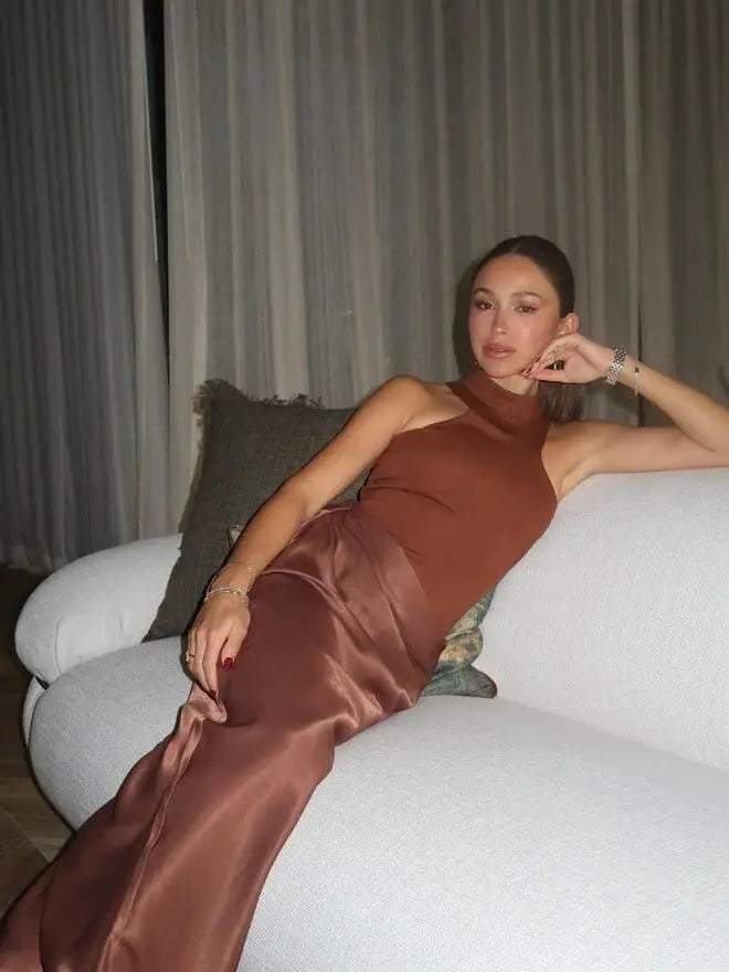 Women High-Neck Drape Maxi Dress | Liana