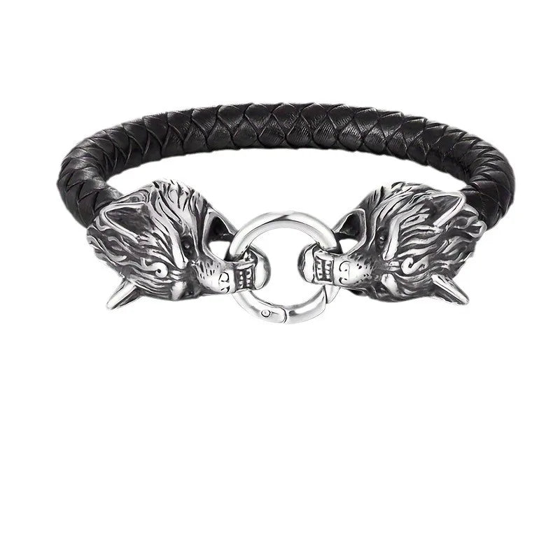 Men's Leather Bracelet Black Vintage | Odin-4