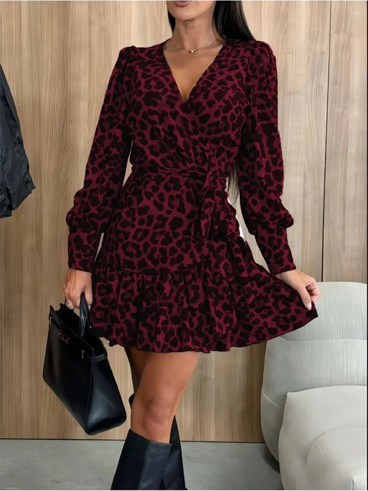 Women Leopard Wrap Mini Dress | Querida