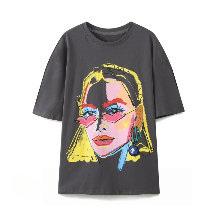 Women Girl Face Prints T-shirts