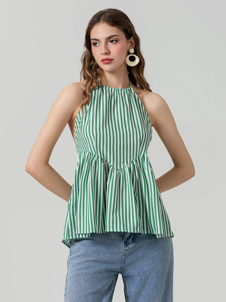 Women Striped Halter Peplum Top | Esmeralda