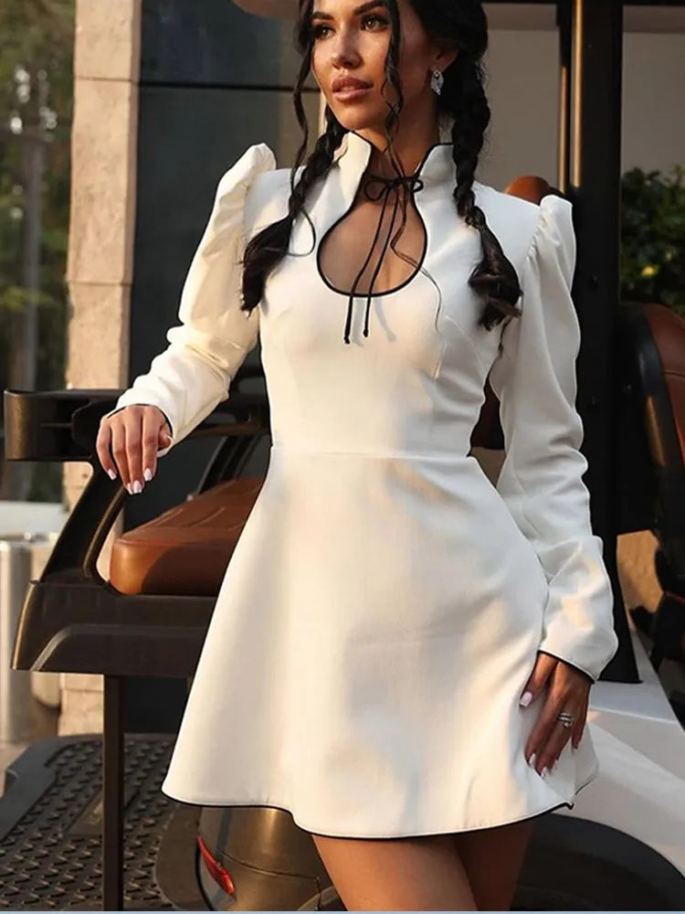 Women Keyhole Puff Sleeve Mini Dress | Sarai