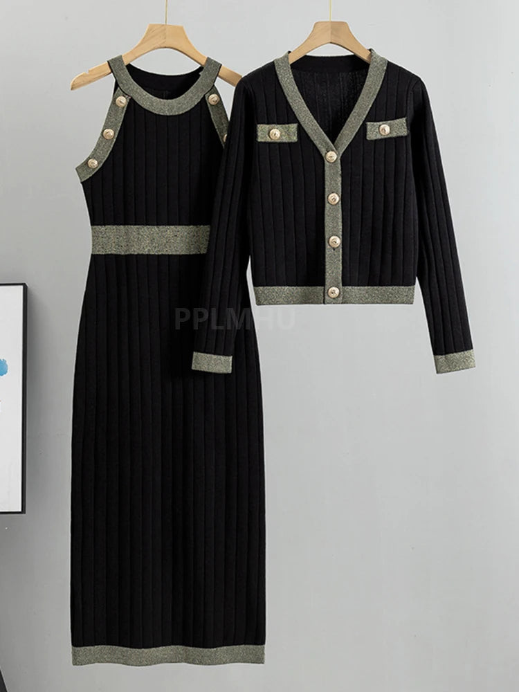 Women Ribbed Knit Dress & Cardigan Set | Rylee