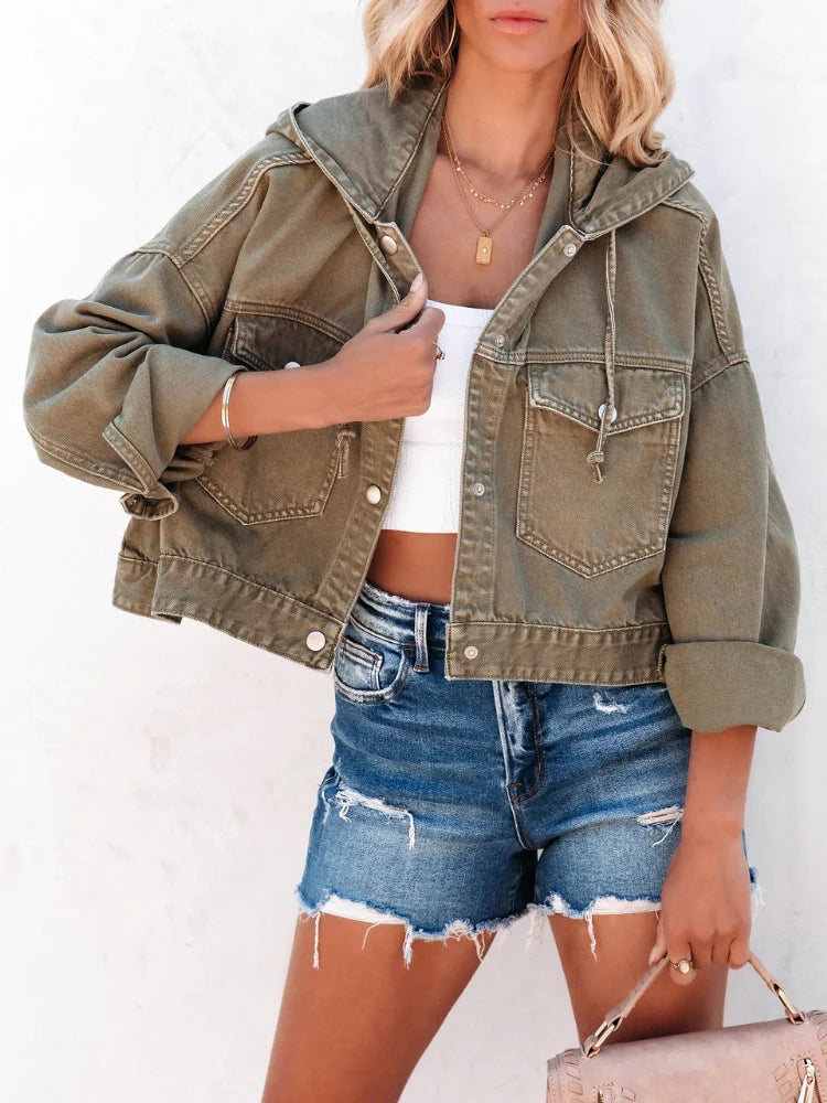Women Hooded Denim Jacket Blue Denim | Vintage Style-5
