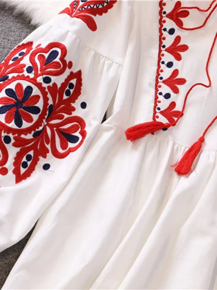 Women Bohemian Embroidered Tunic Dress | Kassandra