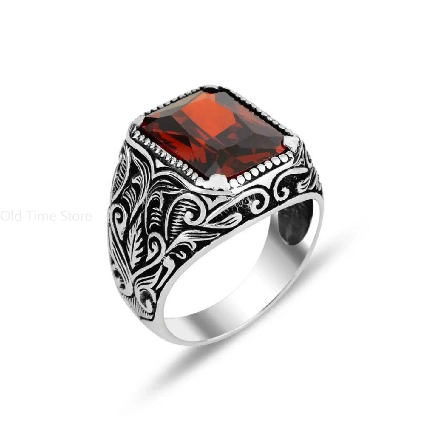 Men Red Gem Vintage Band Ring | Veyric