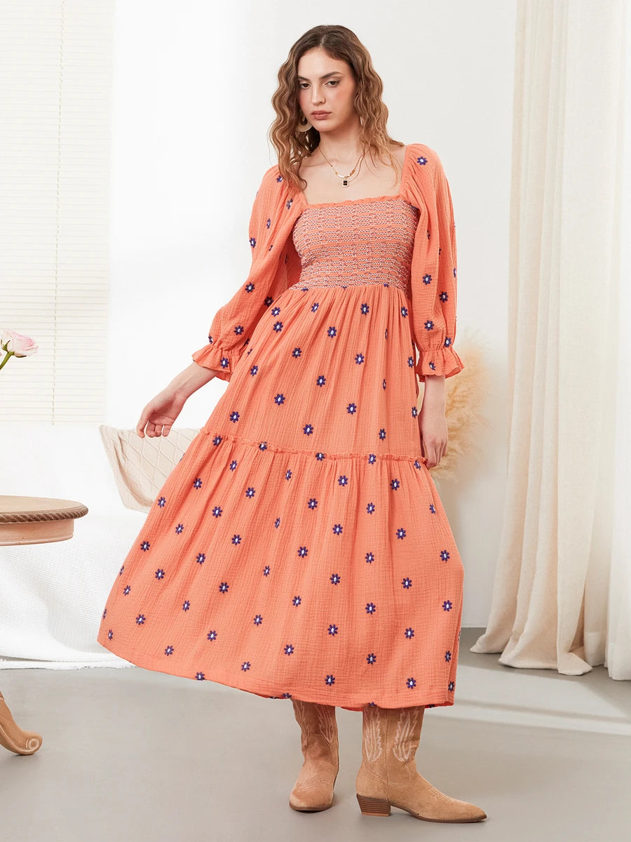 Women Off-Shoulder Smocked Maxi Dress | Kaira