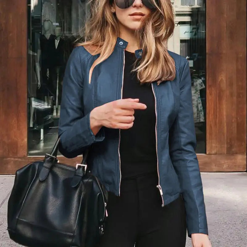 Women Classic Zip-Up Faux Leather Jacket | Kali