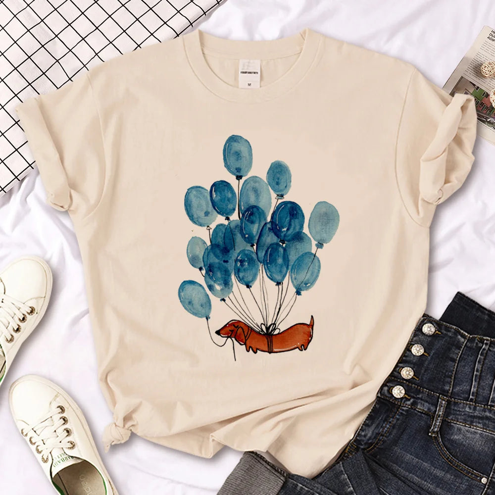 Variant image for Women T-Shirt White Cotton | Dachshund Graphic Tees-14