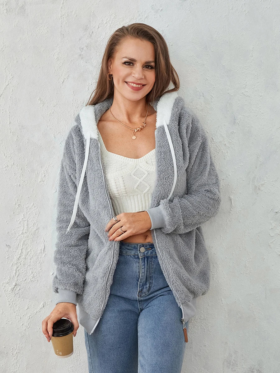 Women Cozy Sherpa Zip-Up Hoodie | Gianna