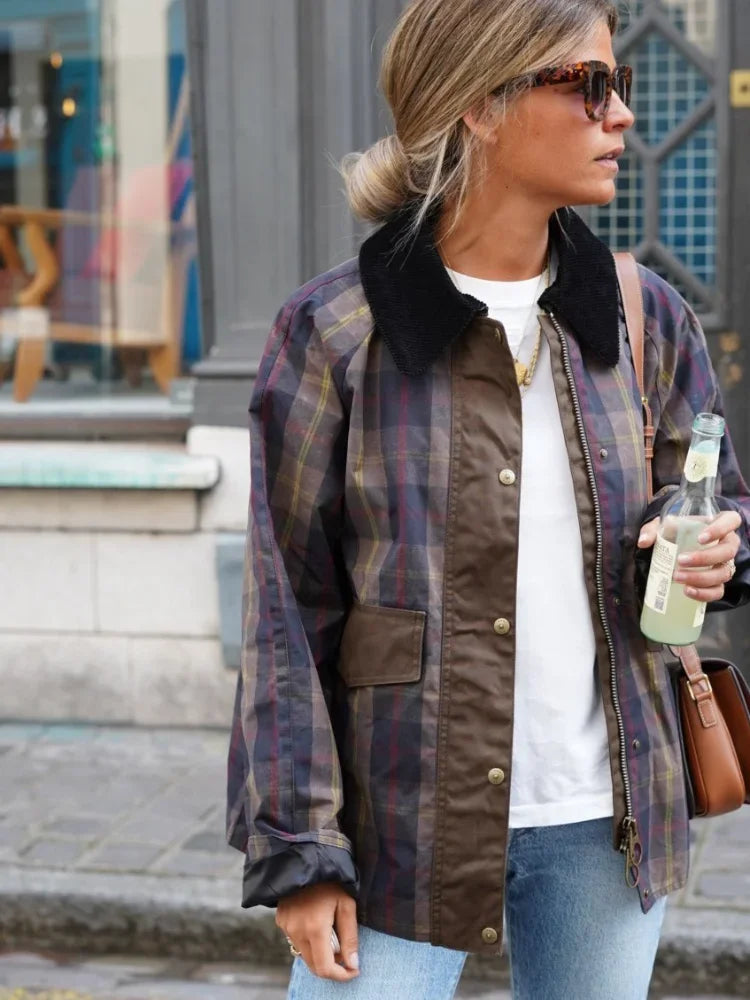 Women Plaid Coat Casual Lapel Full Sleeve | Autumn Chic-5