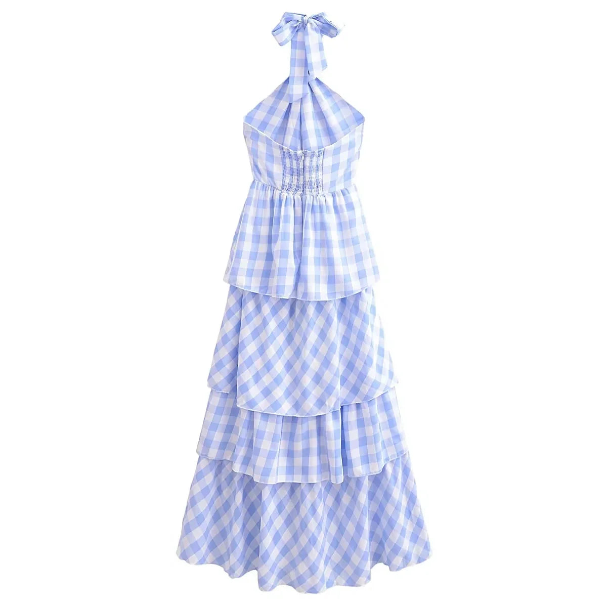 Women Tiered Gingham Halter Maxi Dress | Cordelia