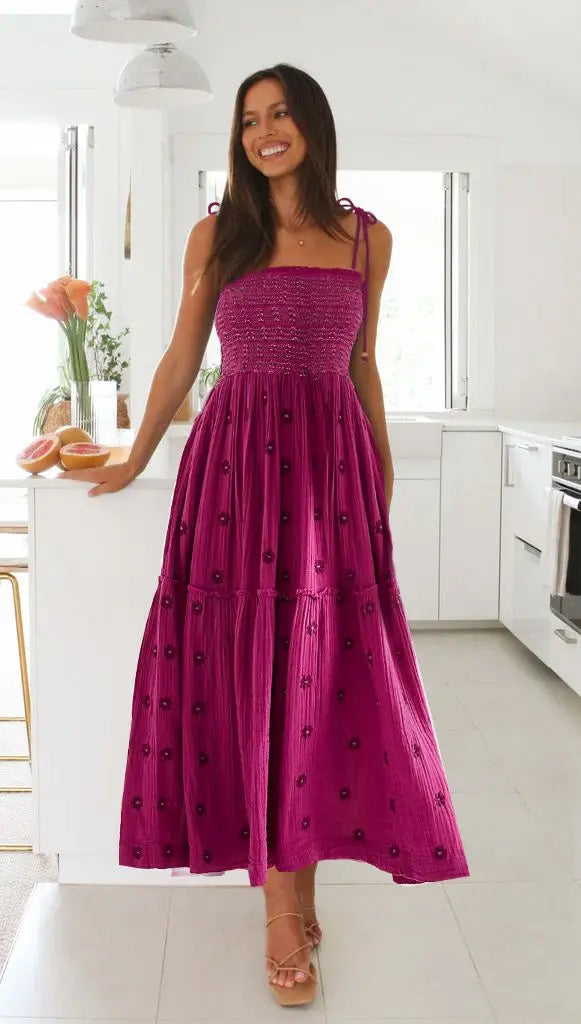 Women Rust Floral Smocked Maxi Dress | Babette