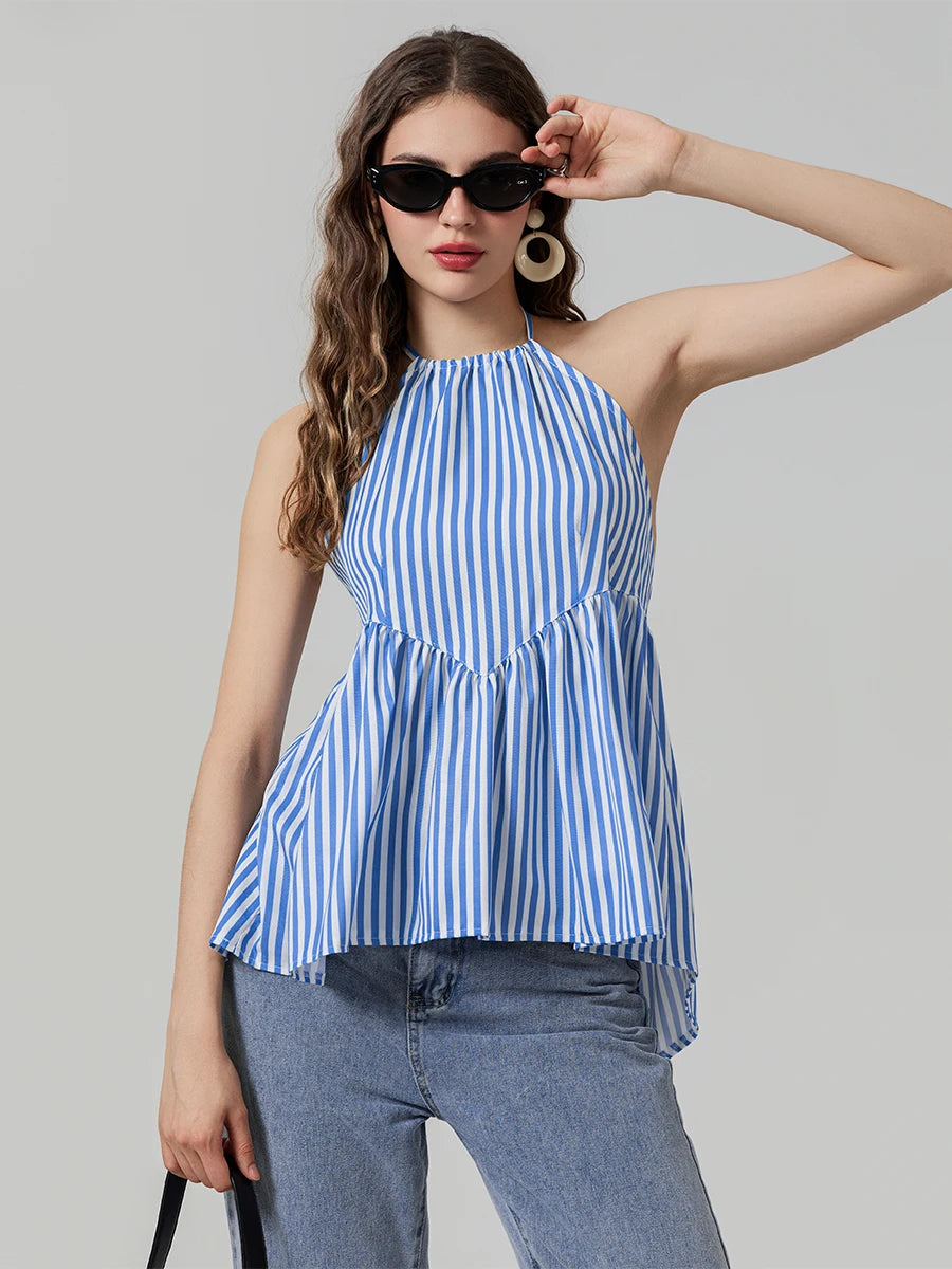Women Striped Halter Peplum Top | Esmeralda