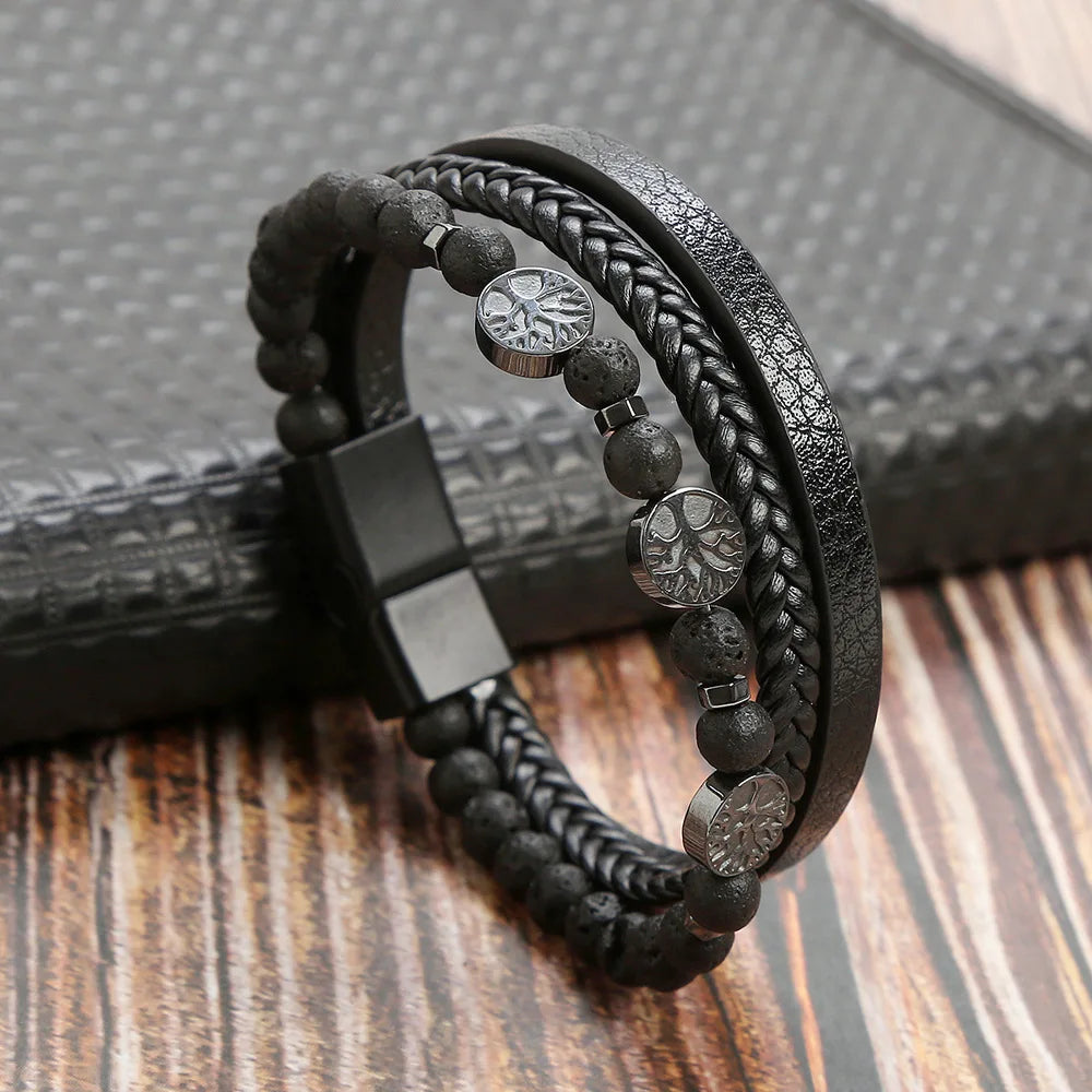 Variant image for Men's Leather Bracelet Black Multilayer | Urban Style-8