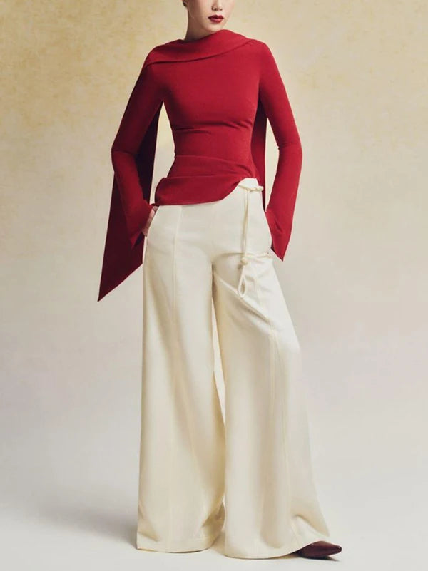 Women Sculpted Asymmetrical Sleeve Top | Rozella