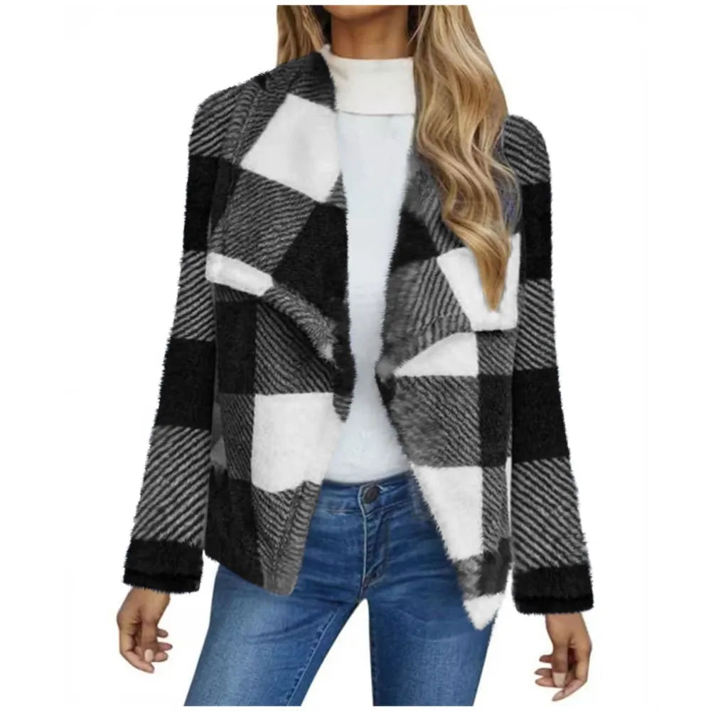 Women Checkered Soft Knit Open Cardigan | Enara