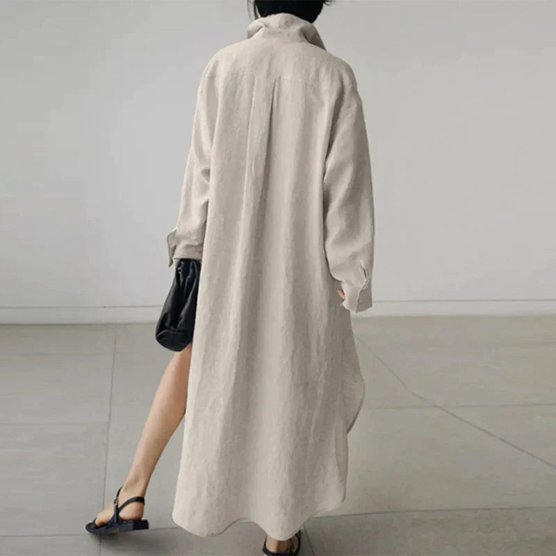 Women Button-Up Shirt Dress with Side Slit | Evelyn