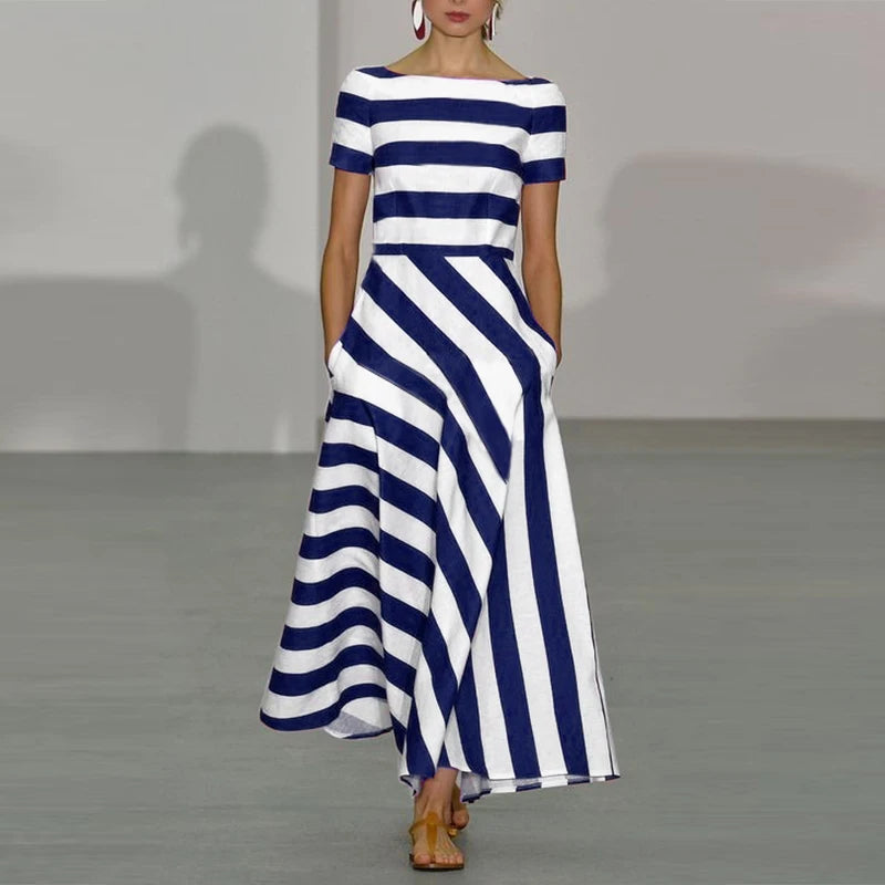 Women Striped Short Sleeve Maxi Dress | Daphne