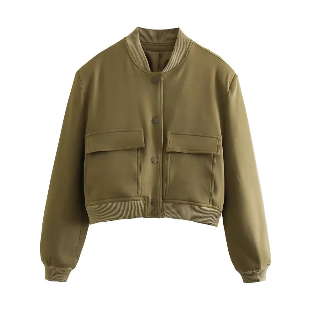 Variant image for Women Bomber Jacket Green Cotton | Vintage Chic-9