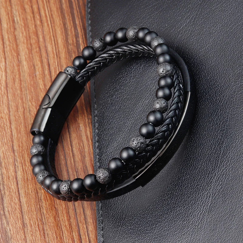 Variant image for Men's Leather Bracelet Black Genuine Leather | Classic Charm-2