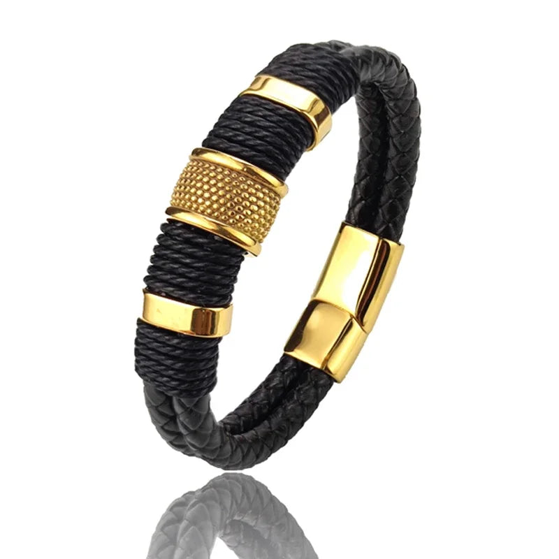 Variant image for Men's Leather Bracelet Brown Stainless Steel | Classic Elegance-2
