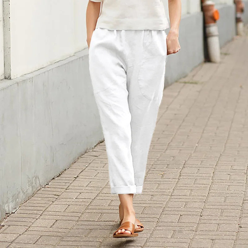 Variant image for Women Wide Leg Trousers Beige Cotton | Crissa-49